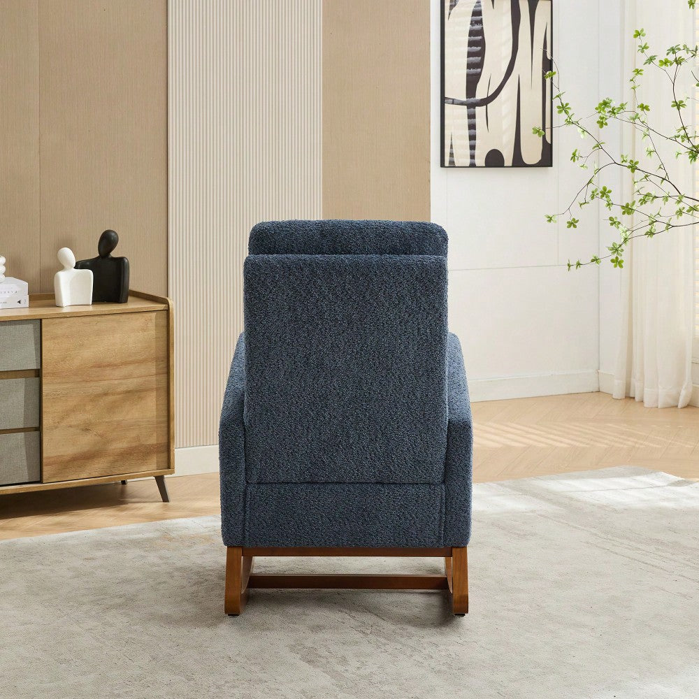 Comfortable High Back Rocking Chair with Retractable Footrest and Side Pocket Stylish Glider Armchair for Nursery Bedroom Caramel Finish
