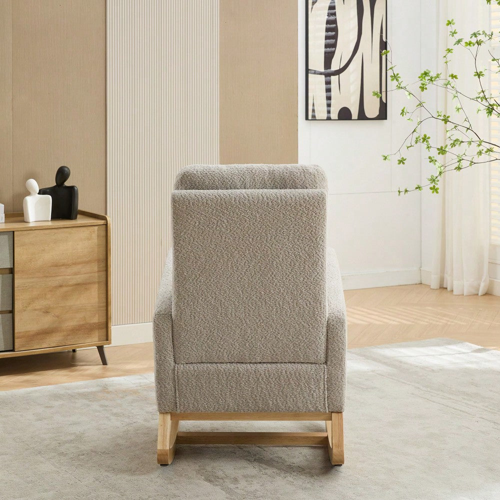 Comfortable High Back Rocking Chair with Retractable Footrest and Side Pocket Stylish Glider Armchair for Nursery Bedroom Caramel Finish