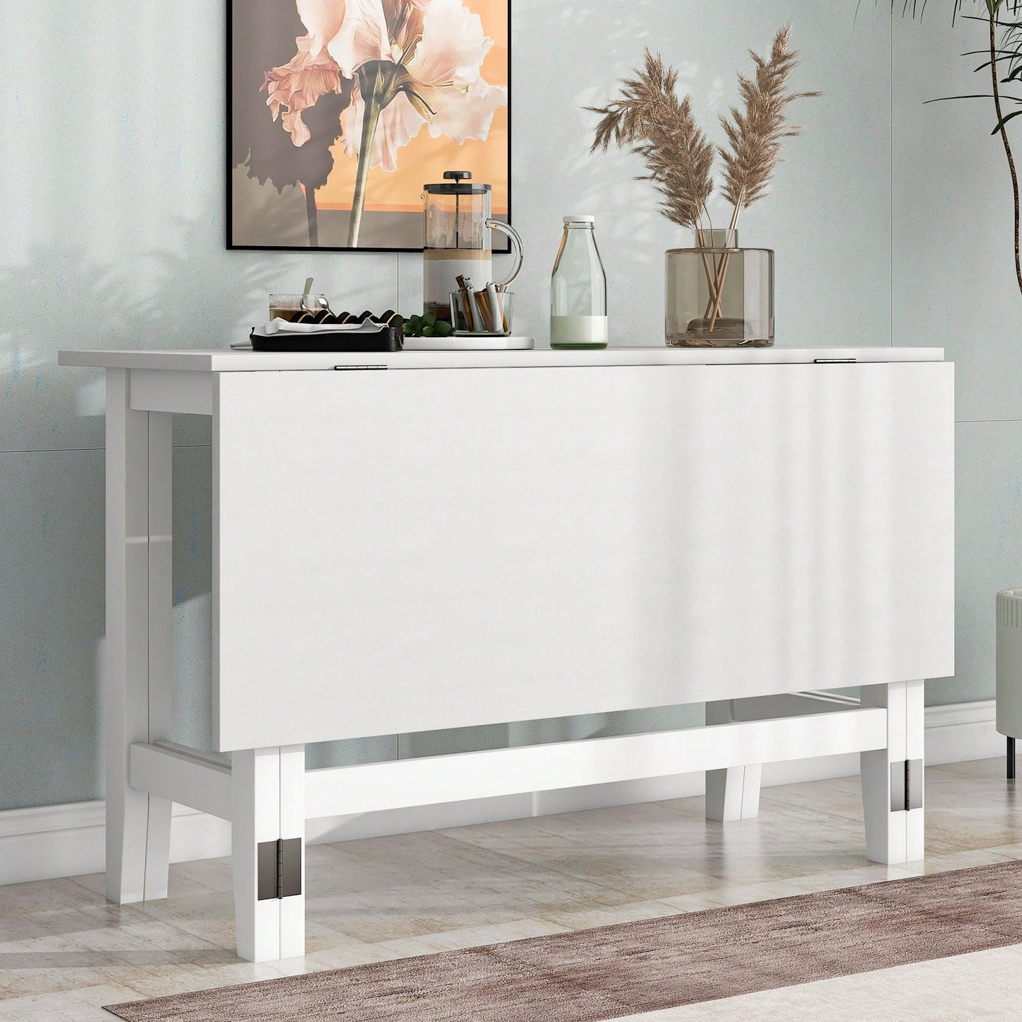 Extendable White Wood Dining Table With Drop Leaf Design For Small Spaces