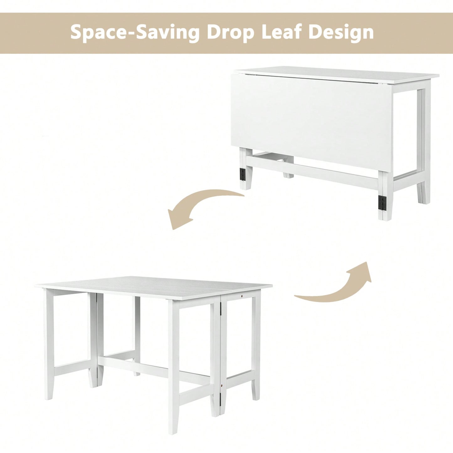 Extendable White Wood Dining Table With Drop Leaf Design For Small Spaces