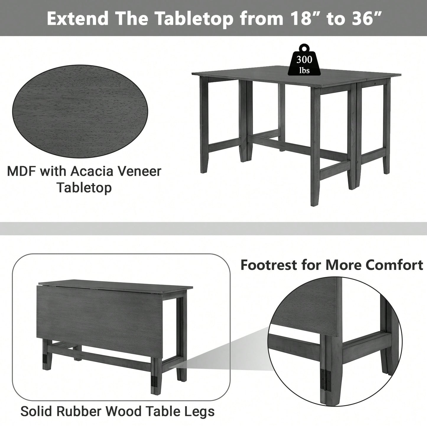 Extendable White Wood Dining Table With Drop Leaf Design For Small Spaces