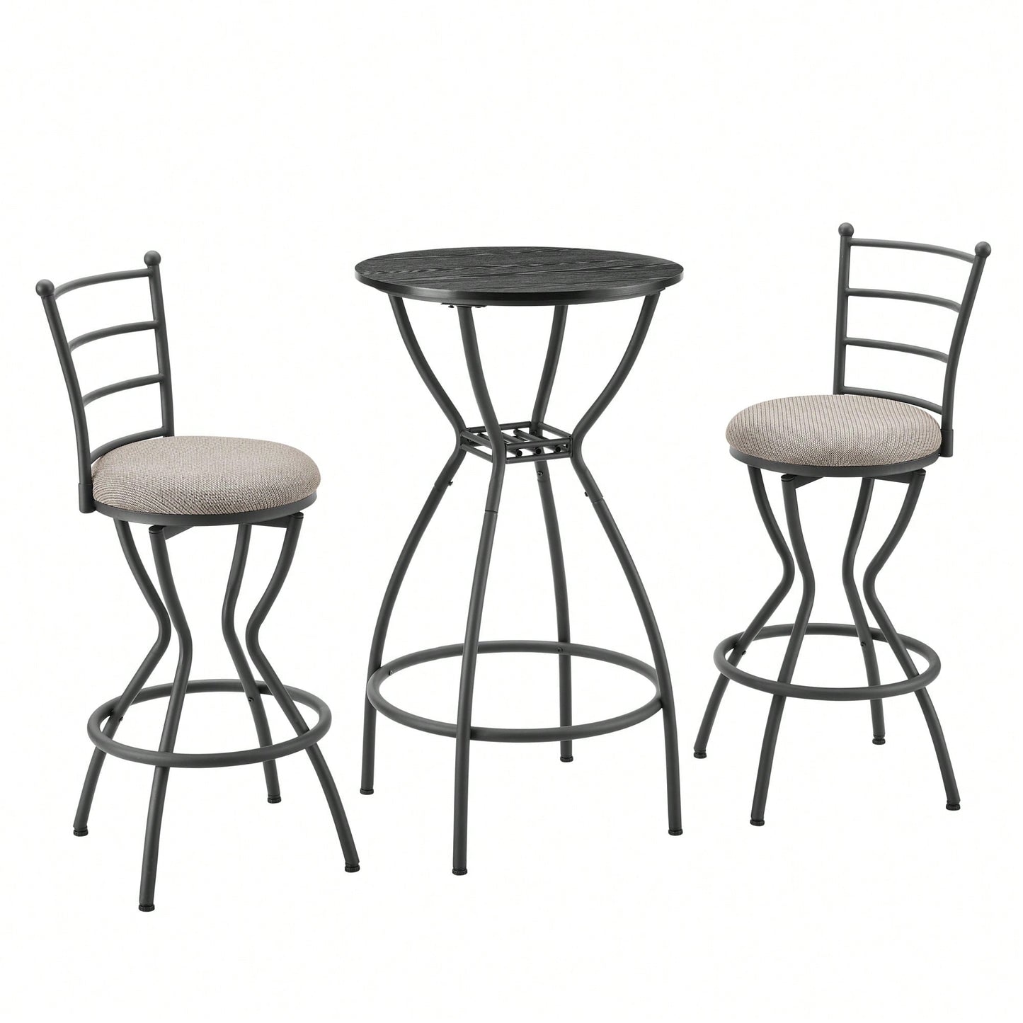 Industrial Style 3 Piece Bar Table And Chairs Set For Dining Room With Metal Back And Fabric Seat