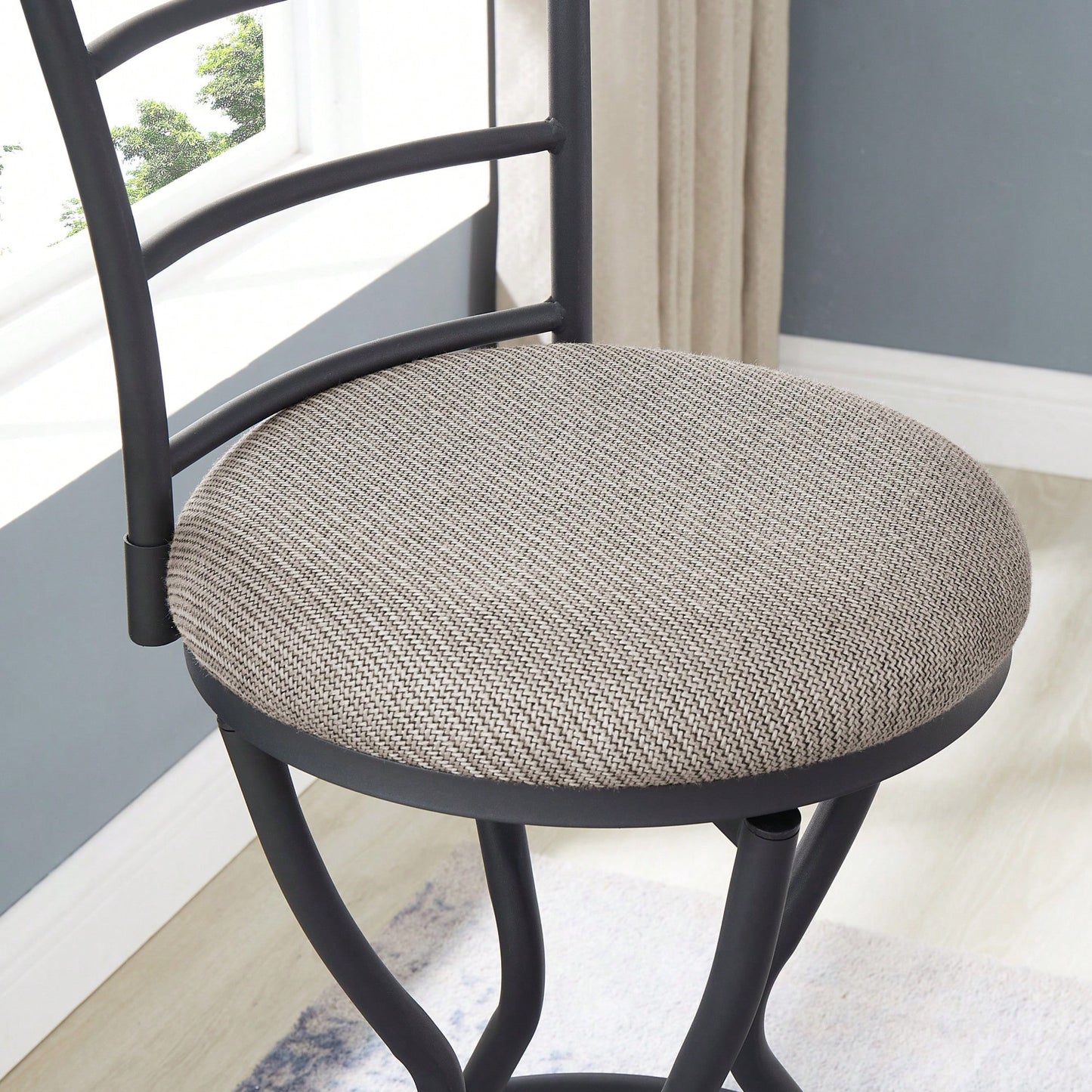 Industrial Style 3 Piece Bar Table And Chairs Set For Dining Room With Metal Back And Fabric Seat