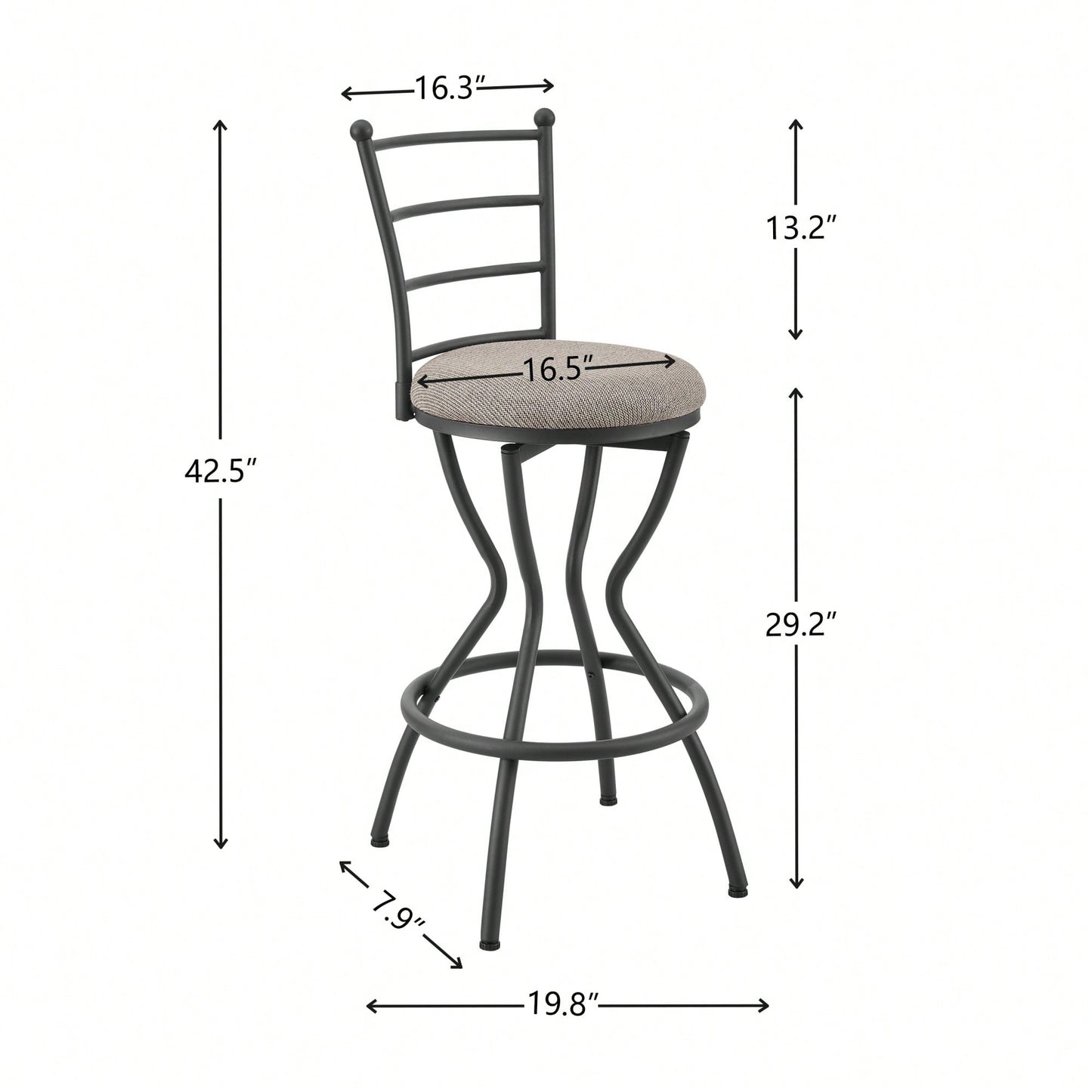 Industrial Style 3 Piece Bar Table And Chairs Set For Dining Room With Metal Back And Fabric Seat