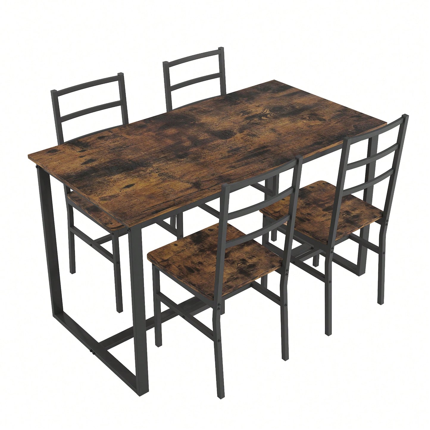 Industrial Style Five-Piece Dining Set With Backrest Sturdy Table And Chairs