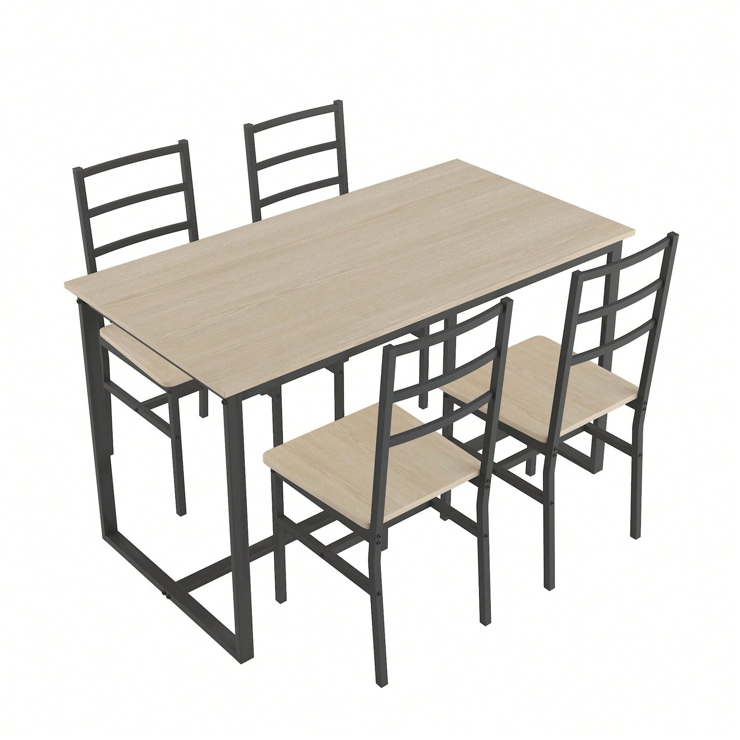Industrial Style Five-Piece Dining Set With Backrest Sturdy Table And Chairs