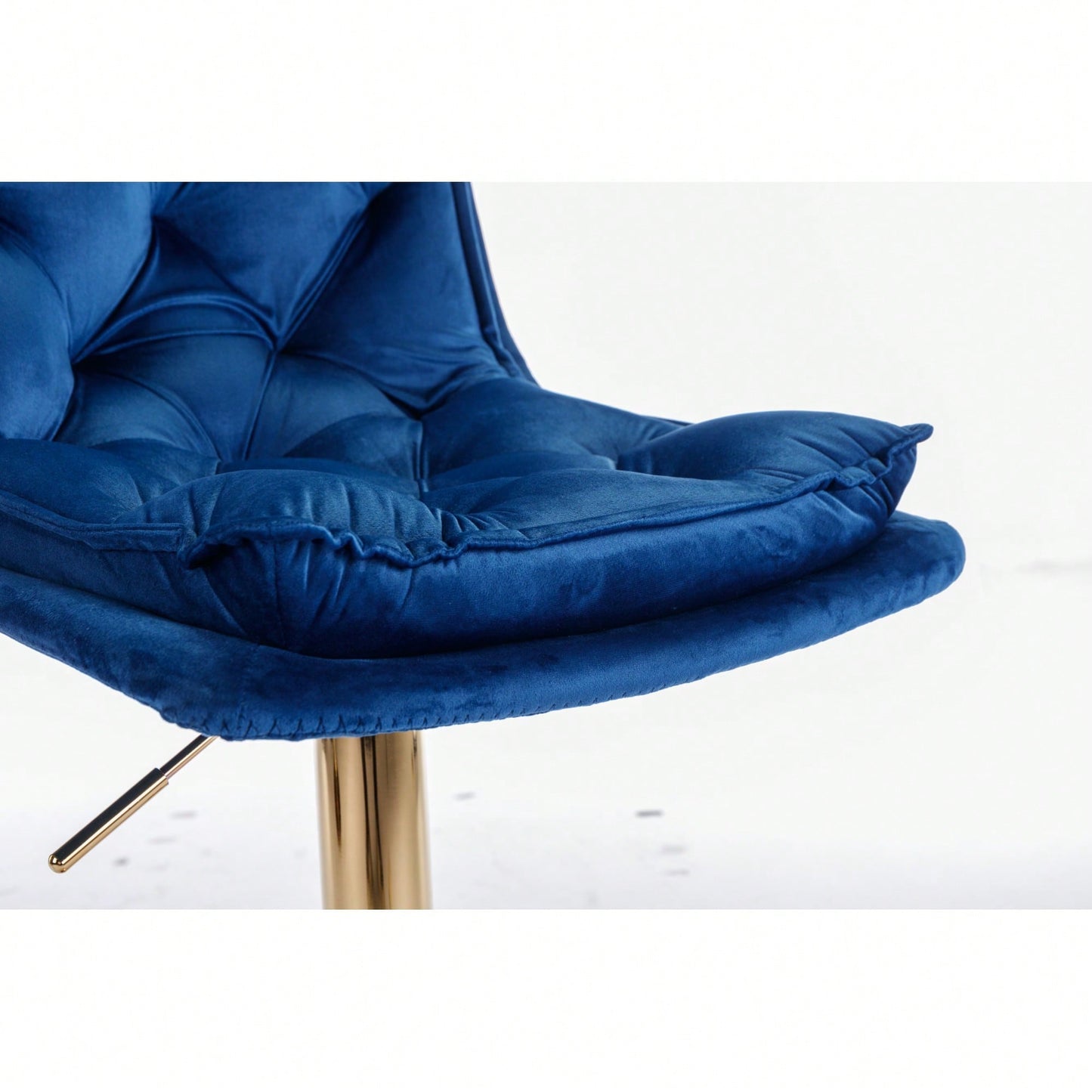 Adjustable Velvet Bar Stools With Chrome Footrest And Golden Legs - Set Of 2 Swivel Chairs In Blue
