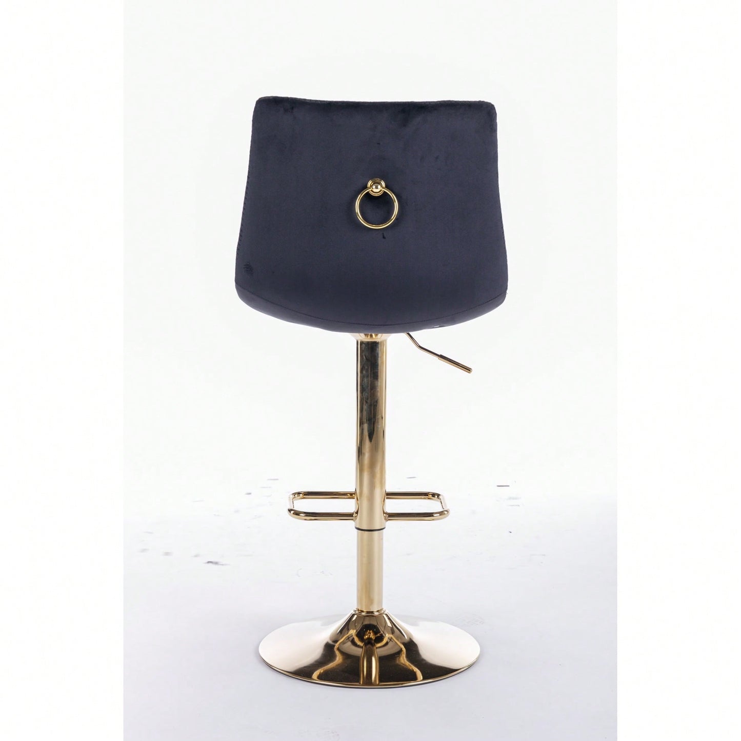 Adjustable Velvet Bar Stools With Chrome Footrest And Golden Legs - Set Of 2 Swivel Chairs In Blue