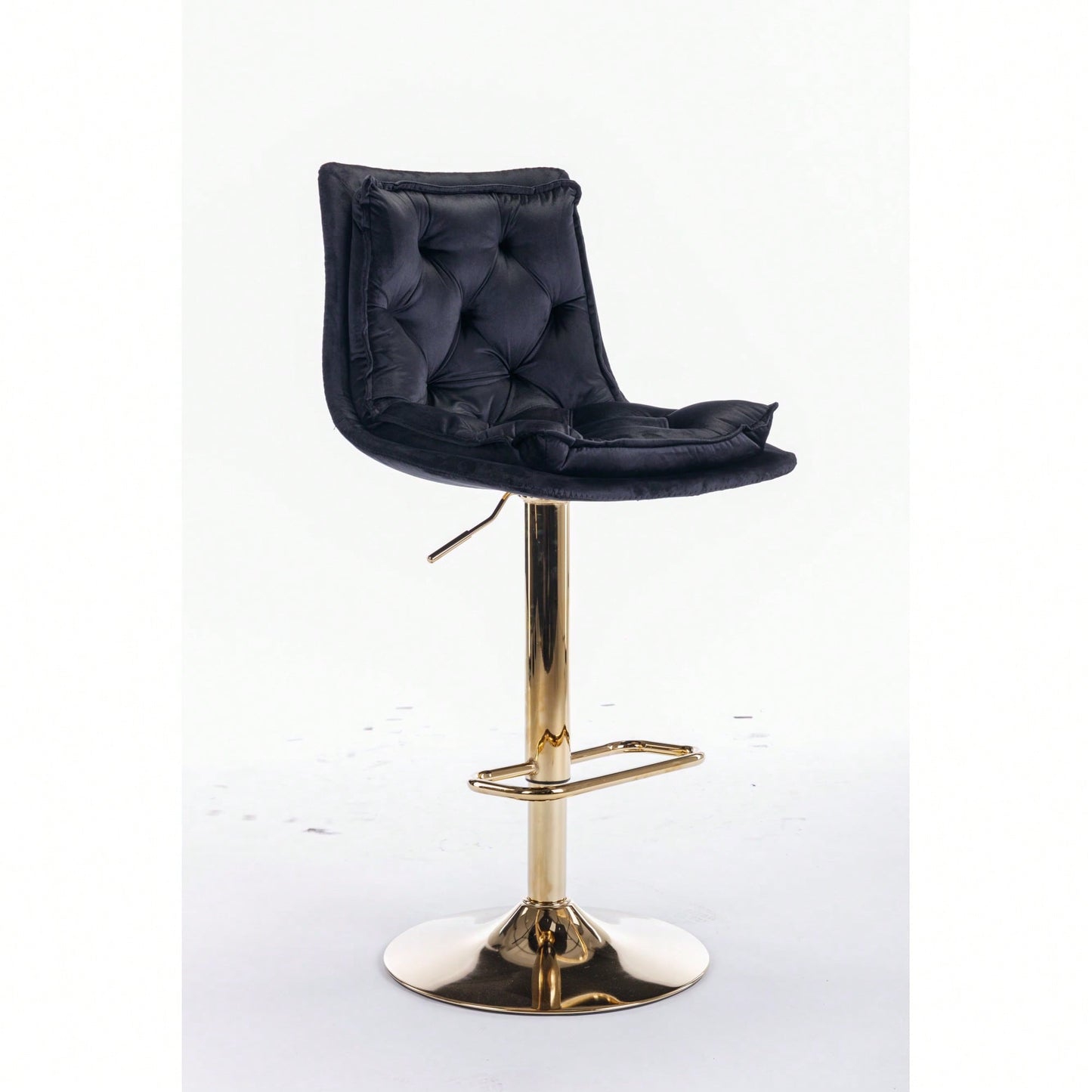 Adjustable Velvet Bar Stools With Chrome Footrest And Golden Legs - Set Of 2 Swivel Chairs In Blue