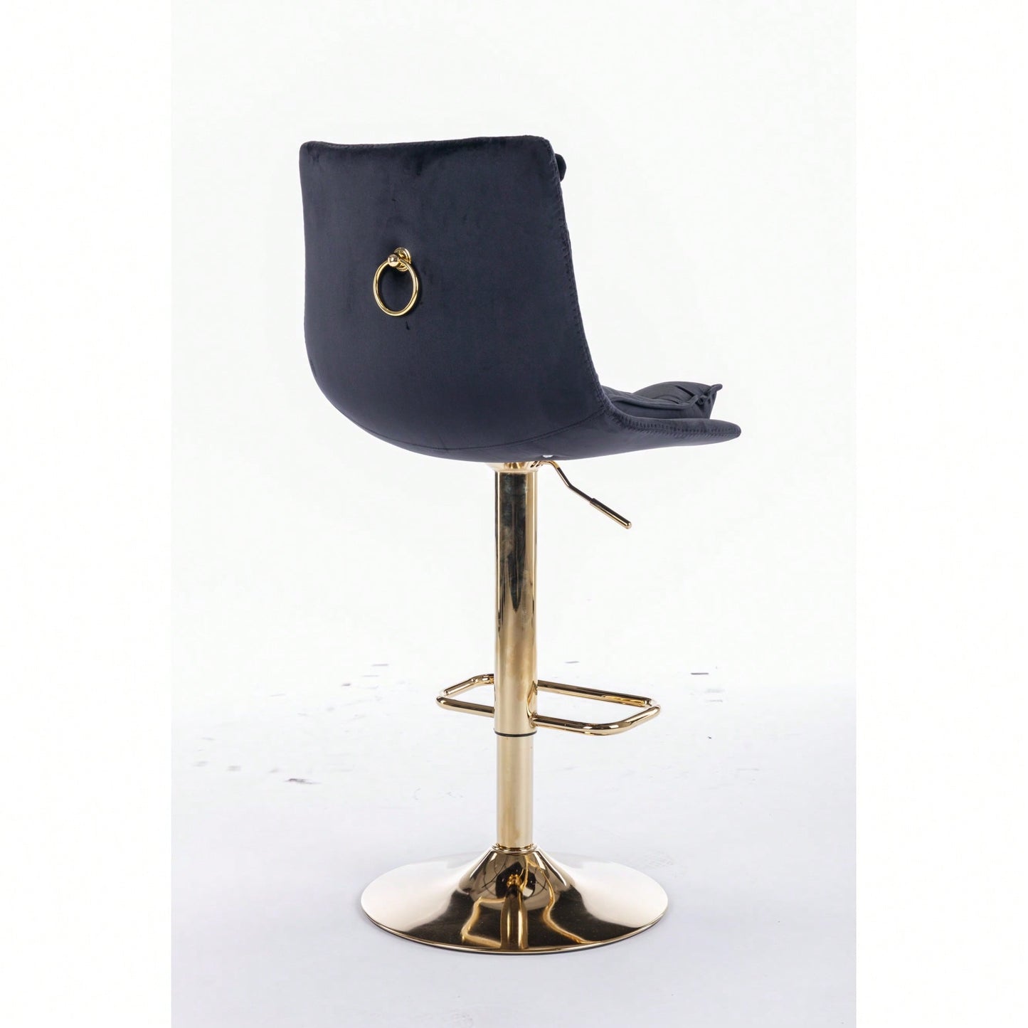 Adjustable Velvet Bar Stools With Chrome Footrest And Golden Legs - Set Of 2 Swivel Chairs In Blue