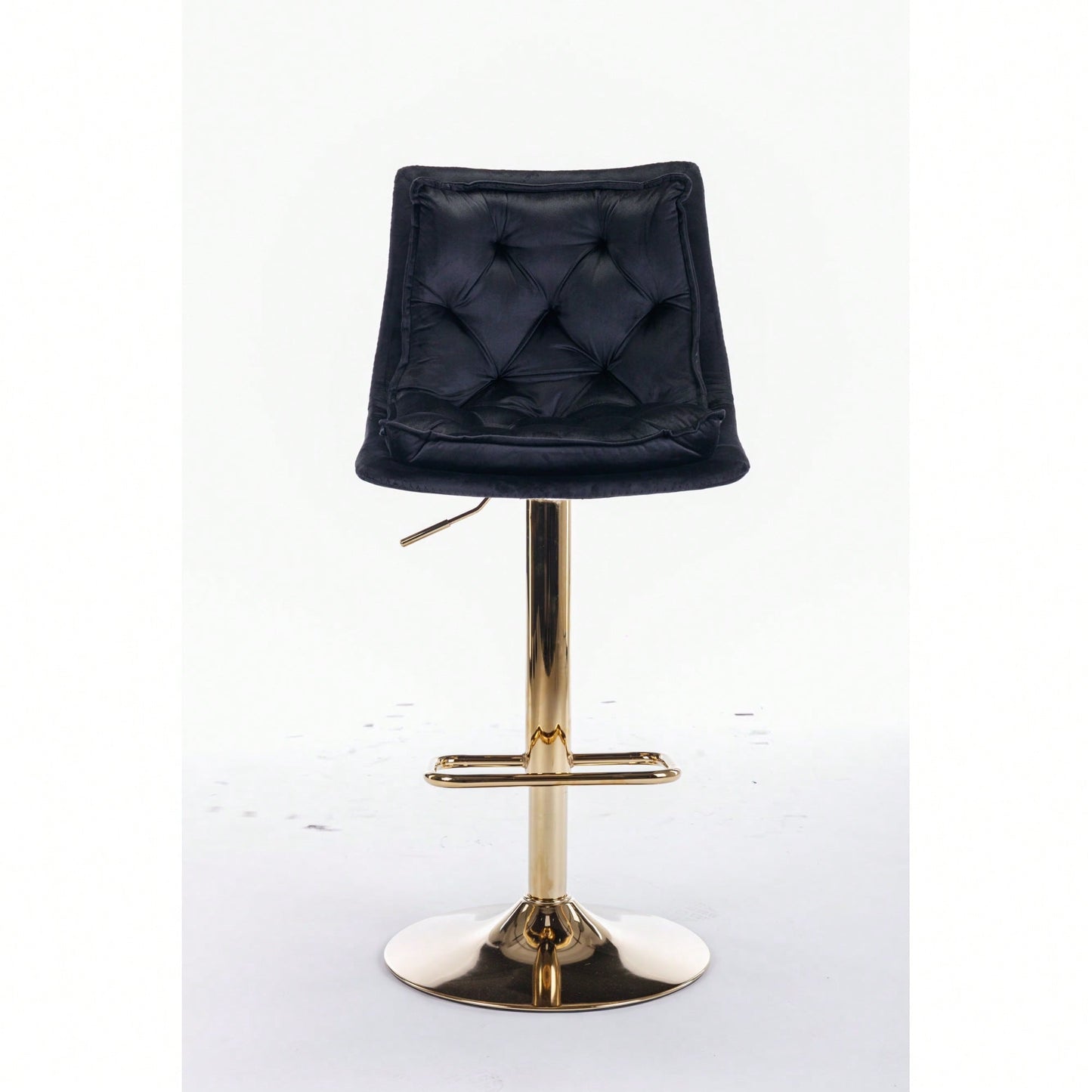 Adjustable Velvet Bar Stools With Chrome Footrest And Golden Legs - Set Of 2 Swivel Chairs In Blue