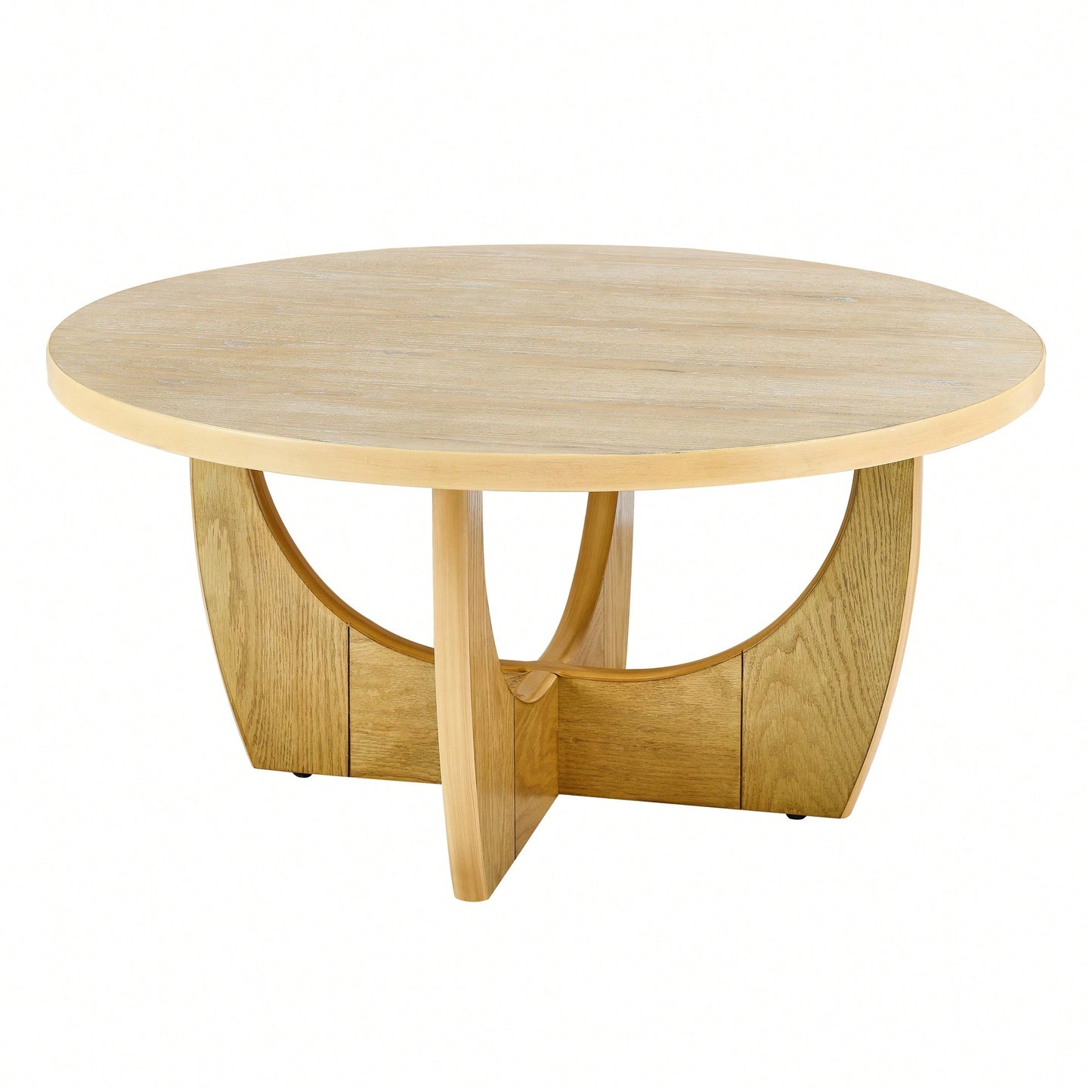 36 Inch Round Wooden Coffee Table For Living Room And Bedroom In Oak Finish