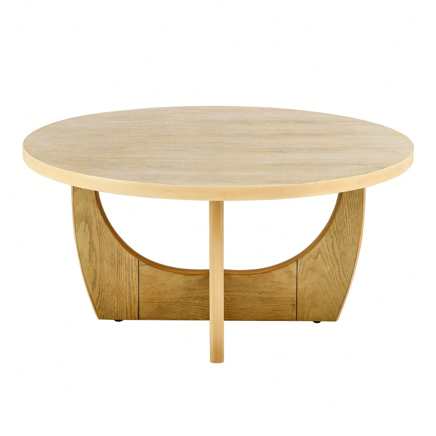 36 Inch Round Wooden Coffee Table For Living Room And Bedroom In Oak Finish