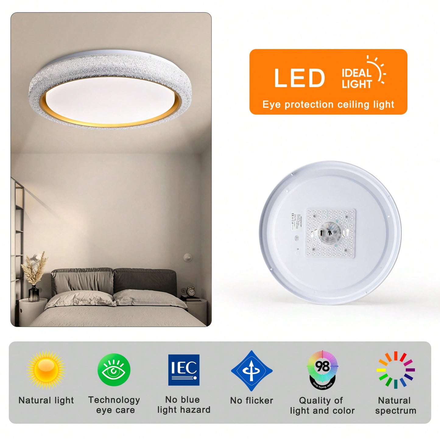 Dimmable 36W LED Flush Mount Ceiling Light 19.69in 3600LM With 5 Color Temperatures For Bedroom Bathroom Hallway