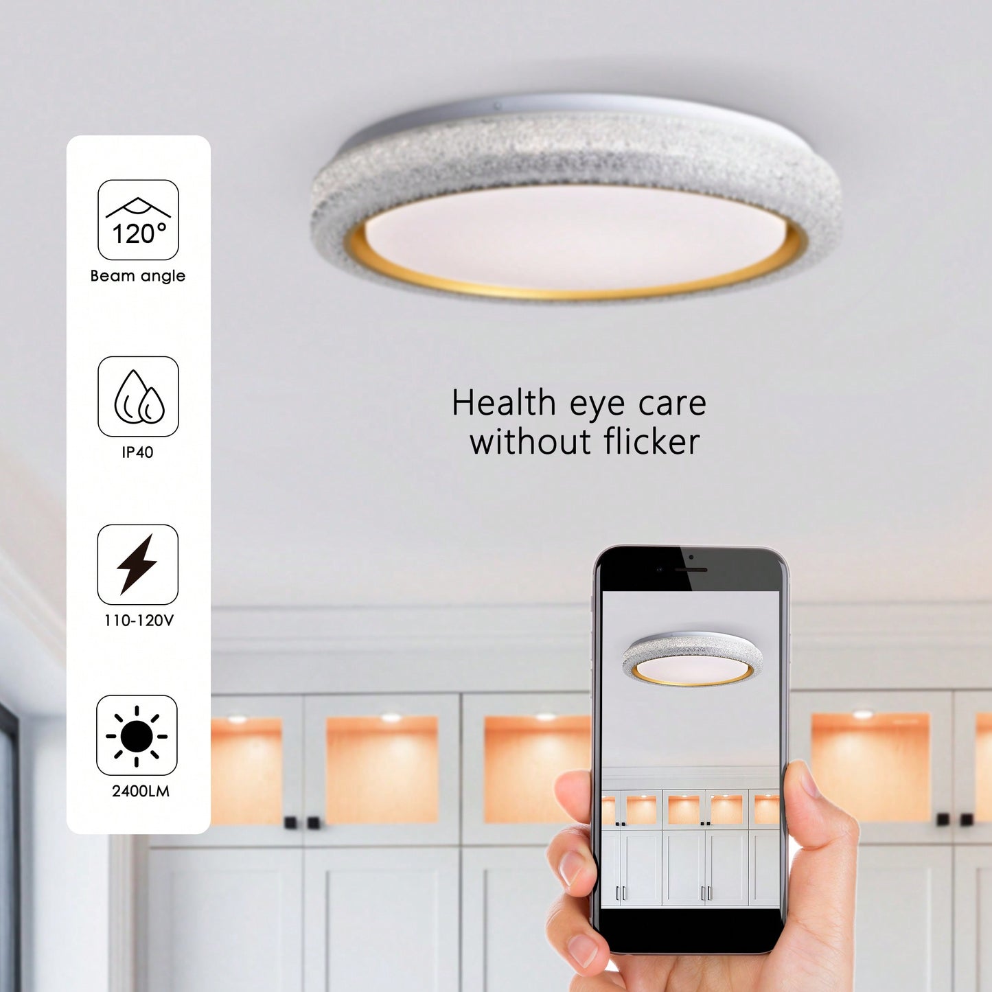 Dimmable 36W LED Flush Mount Ceiling Light 19.69in 3600LM With 5 Color Temperatures For Bedroom Bathroom Hallway