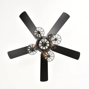 52 Inch Modern Crystal Chandelier Ceiling Fan With Remote Control And Dual Finish Reversible Blades For Living Room, Matte Black