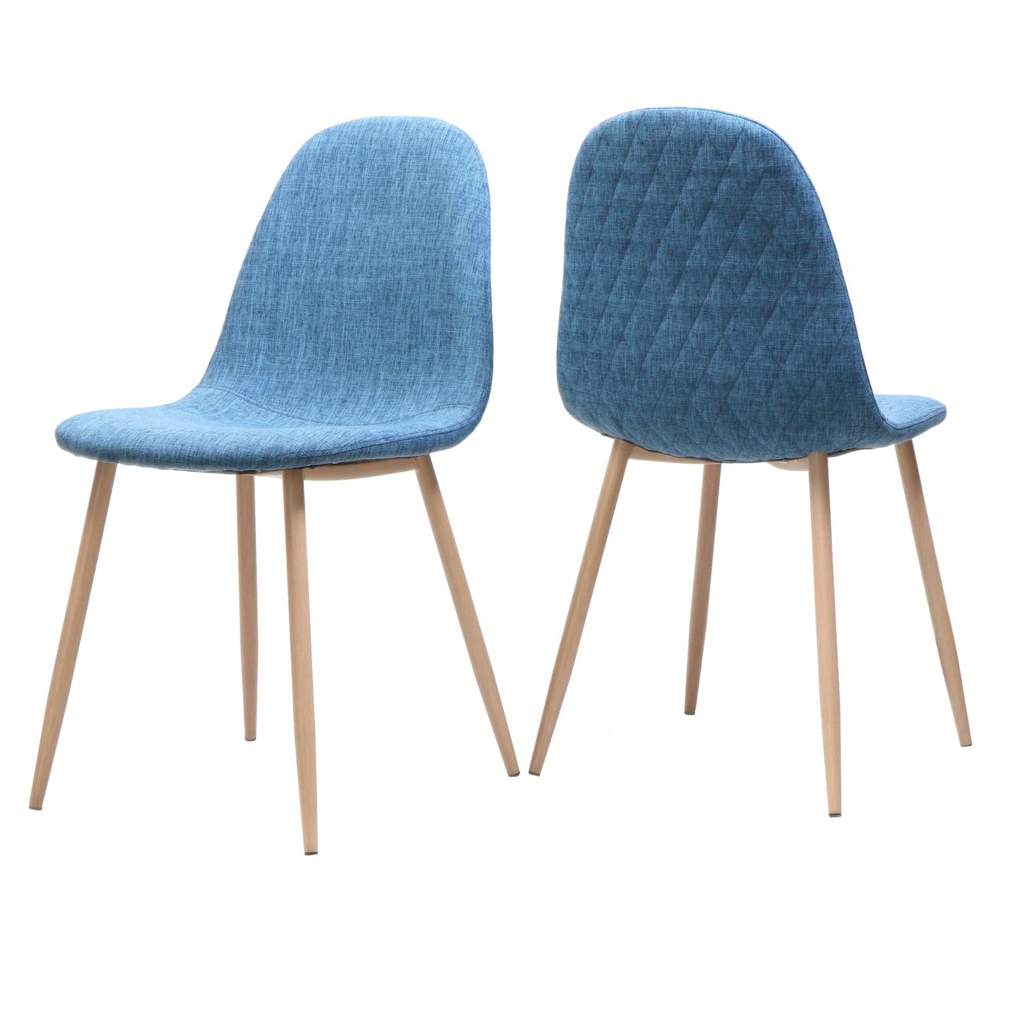 Fabric Upholstered Mid-Century Dining Chairs With Dark Walnut Finished Metal Legs - Set Of 2