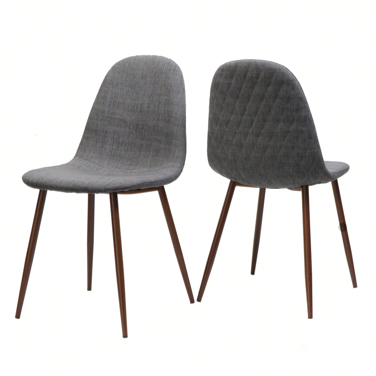 Fabric Upholstered Mid-Century Dining Chairs With Dark Walnut Finished Metal Legs - Set Of 2