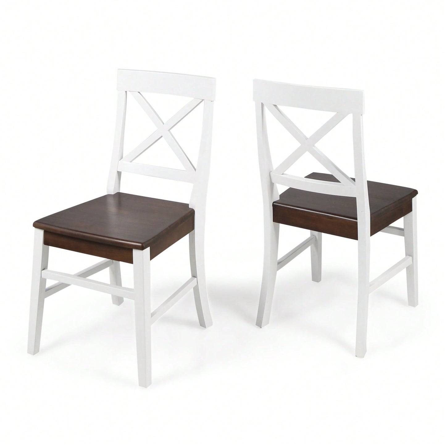 Set Of 2 White Acacia Wood Dining Chairs For Elegant Home Decor