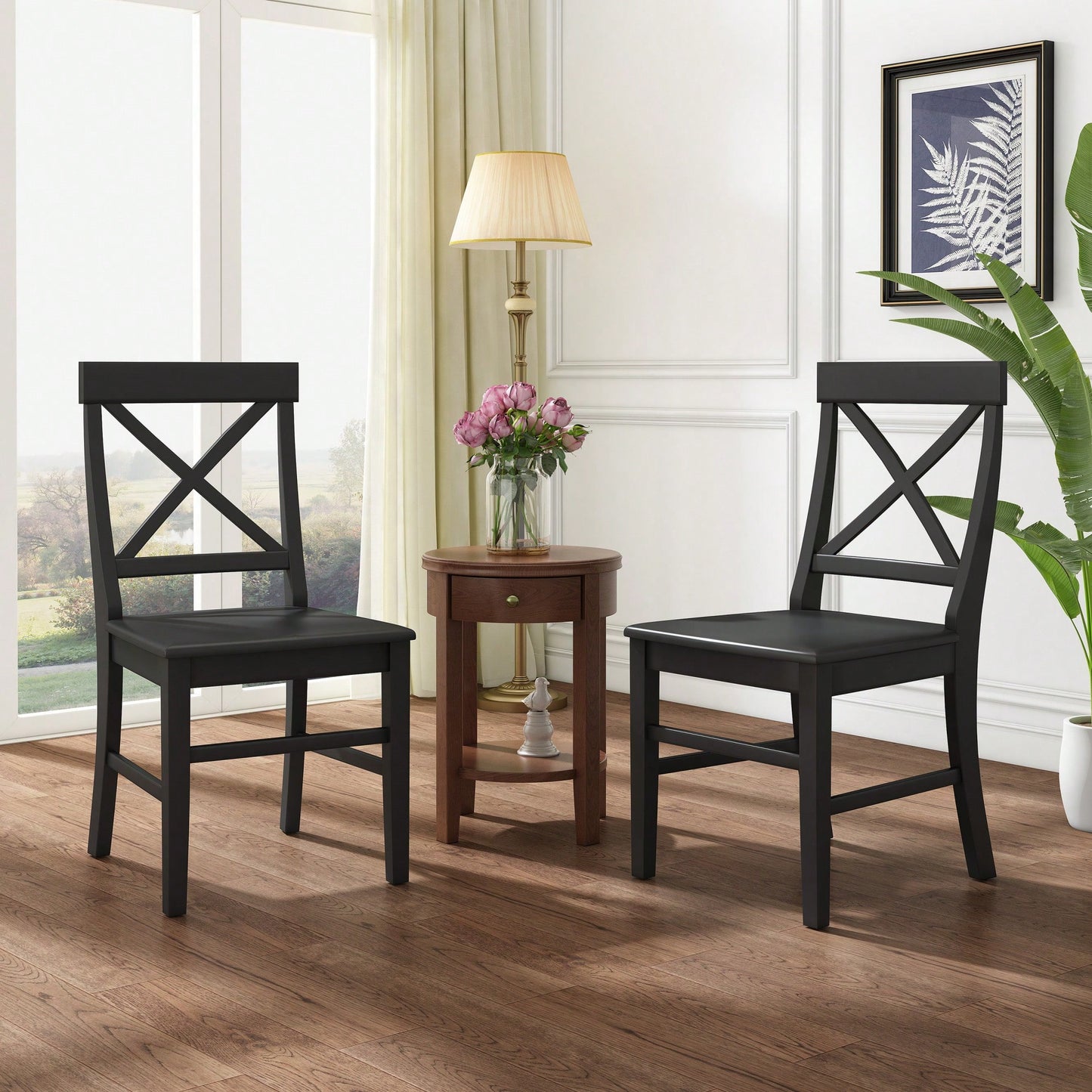 Set Of 2 White Acacia Wood Dining Chairs For Elegant Home Decor