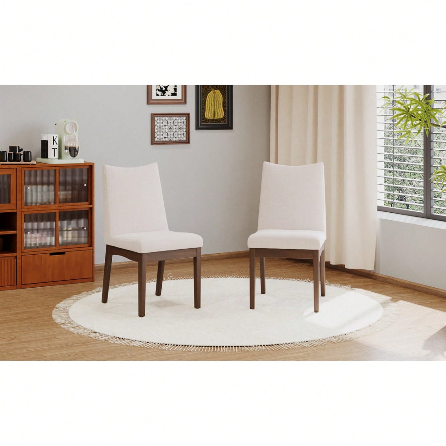 Elegant Set Of 2 Dining Chairs With Comfortable Upholstery And Modern Design For Home Or Office Use