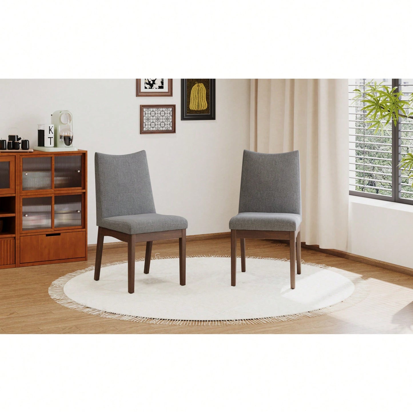 Elegant Set Of 2 Dining Chairs With Comfortable Upholstery And Modern Design For Home Or Office Use