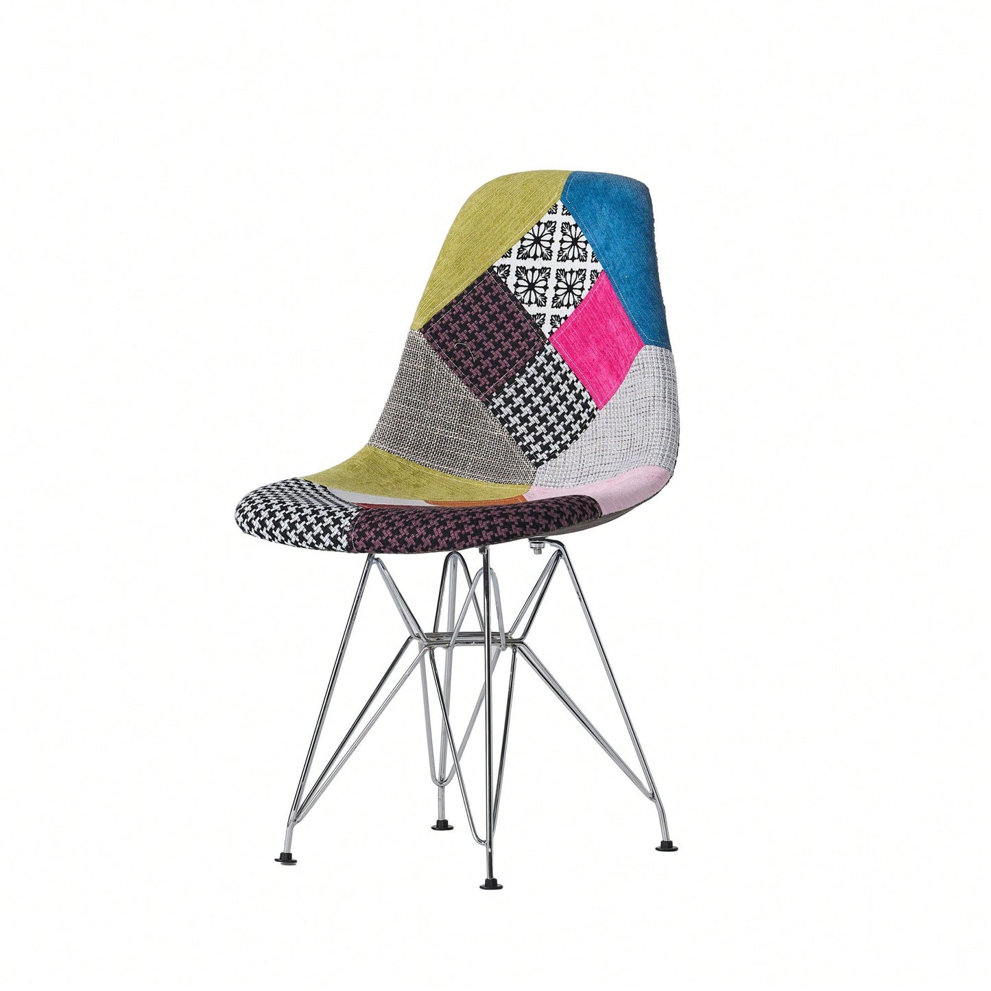 Bohemian Style Patchwork Accent Chair With Chromed Legs And Geometric Pattern Set Of 2