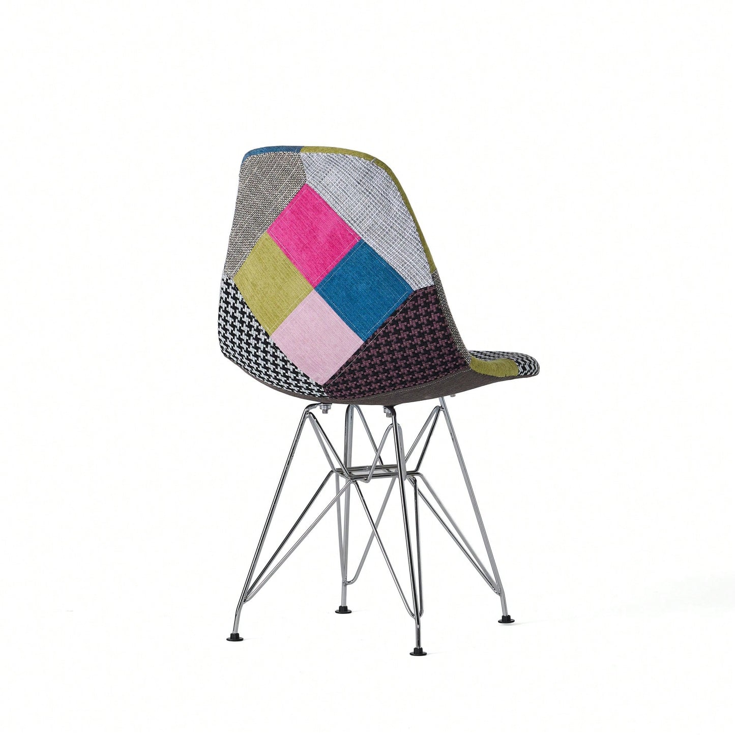 Bohemian Style Patchwork Accent Chair With Chromed Legs And Geometric Pattern Set Of 2