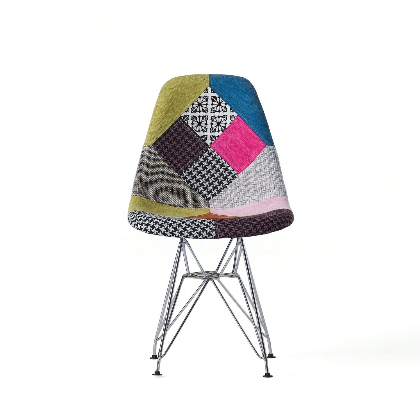 Bohemian Style Patchwork Accent Chair With Chromed Legs And Geometric Pattern Set Of 2