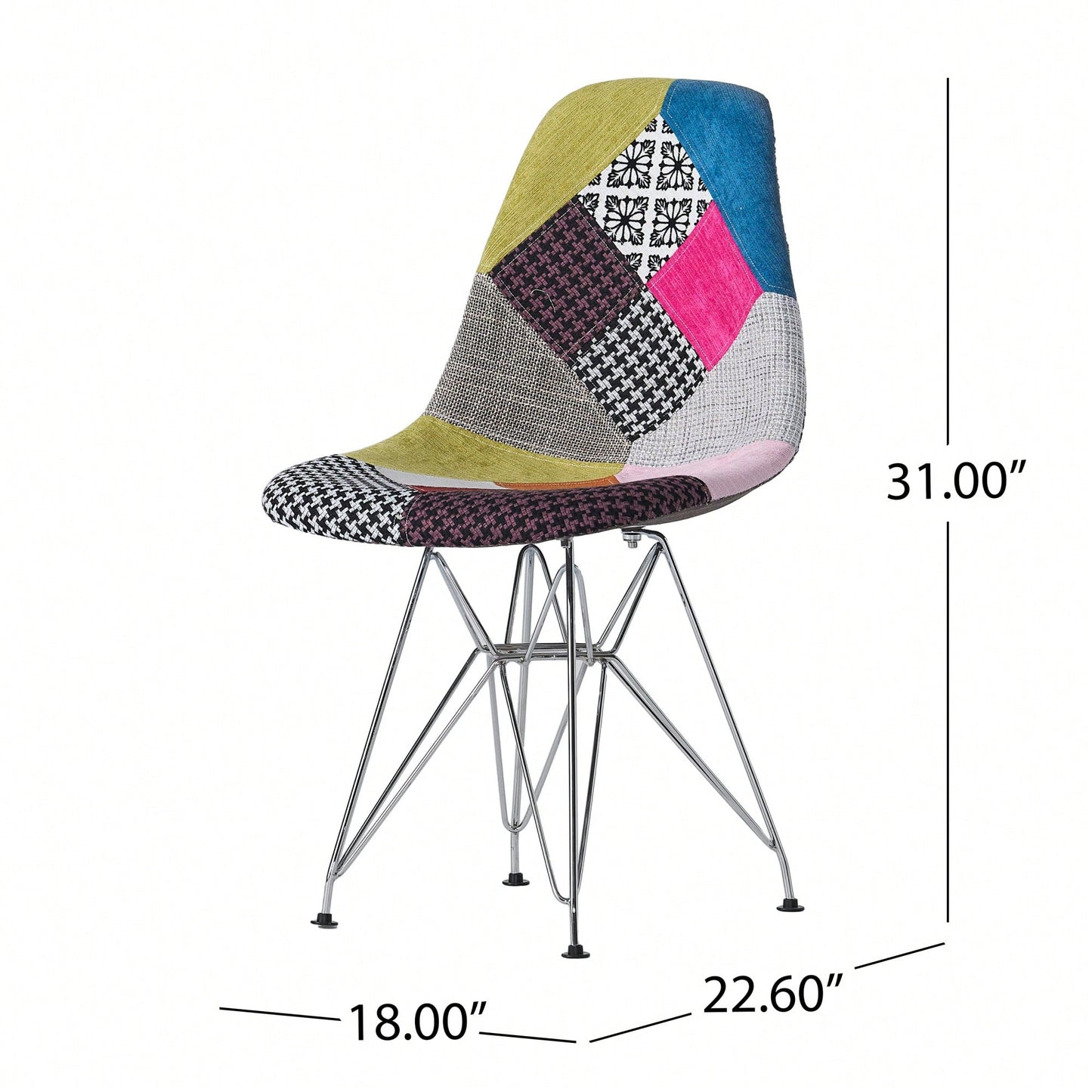 Bohemian Style Patchwork Accent Chair With Chromed Legs And Geometric Pattern Set Of 2