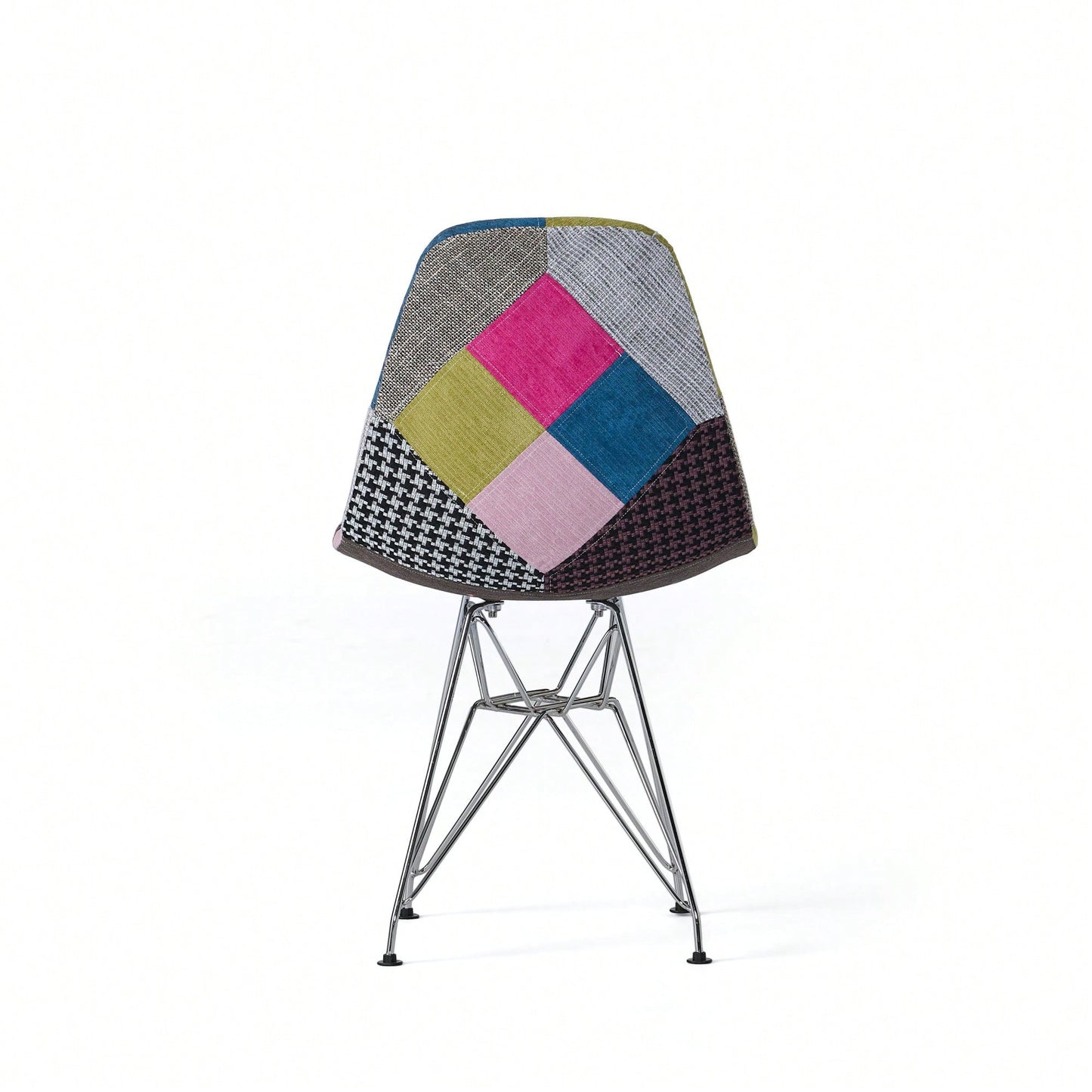 Bohemian Style Patchwork Accent Chair With Chromed Legs And Geometric Pattern Set Of 2