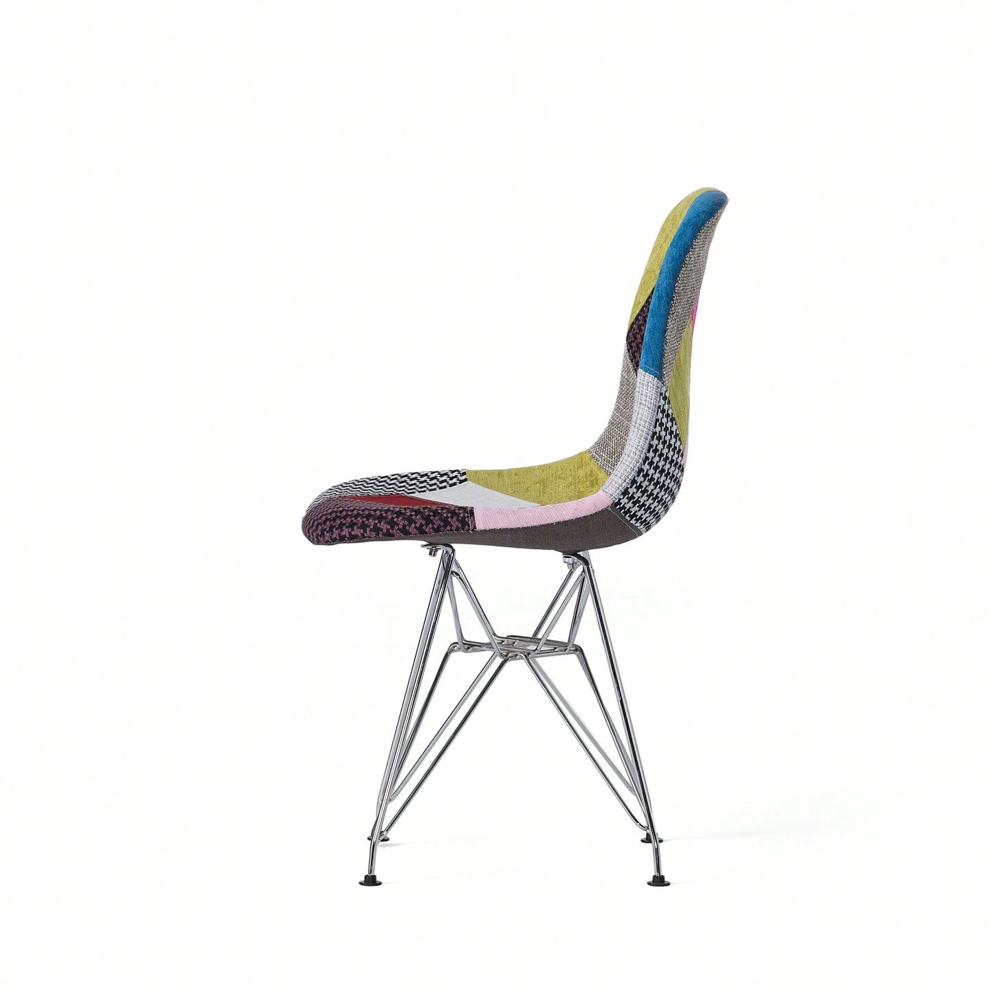 Bohemian Style Patchwork Accent Chair With Chromed Legs And Geometric Pattern Set Of 2