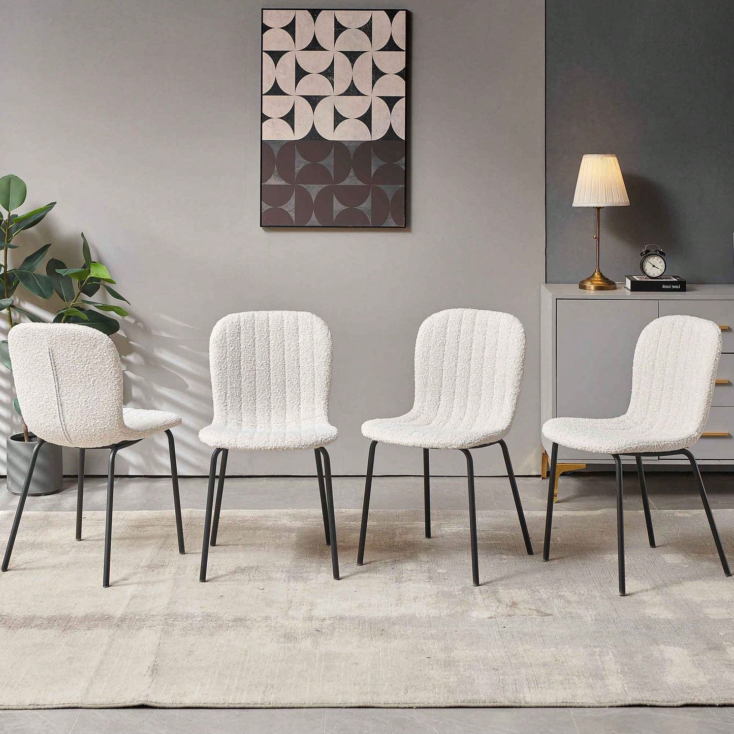 Set Of 4 Dark Grey Mid-Century Modern Faux Leather Dining Chairs For Kitchen And Dining Room