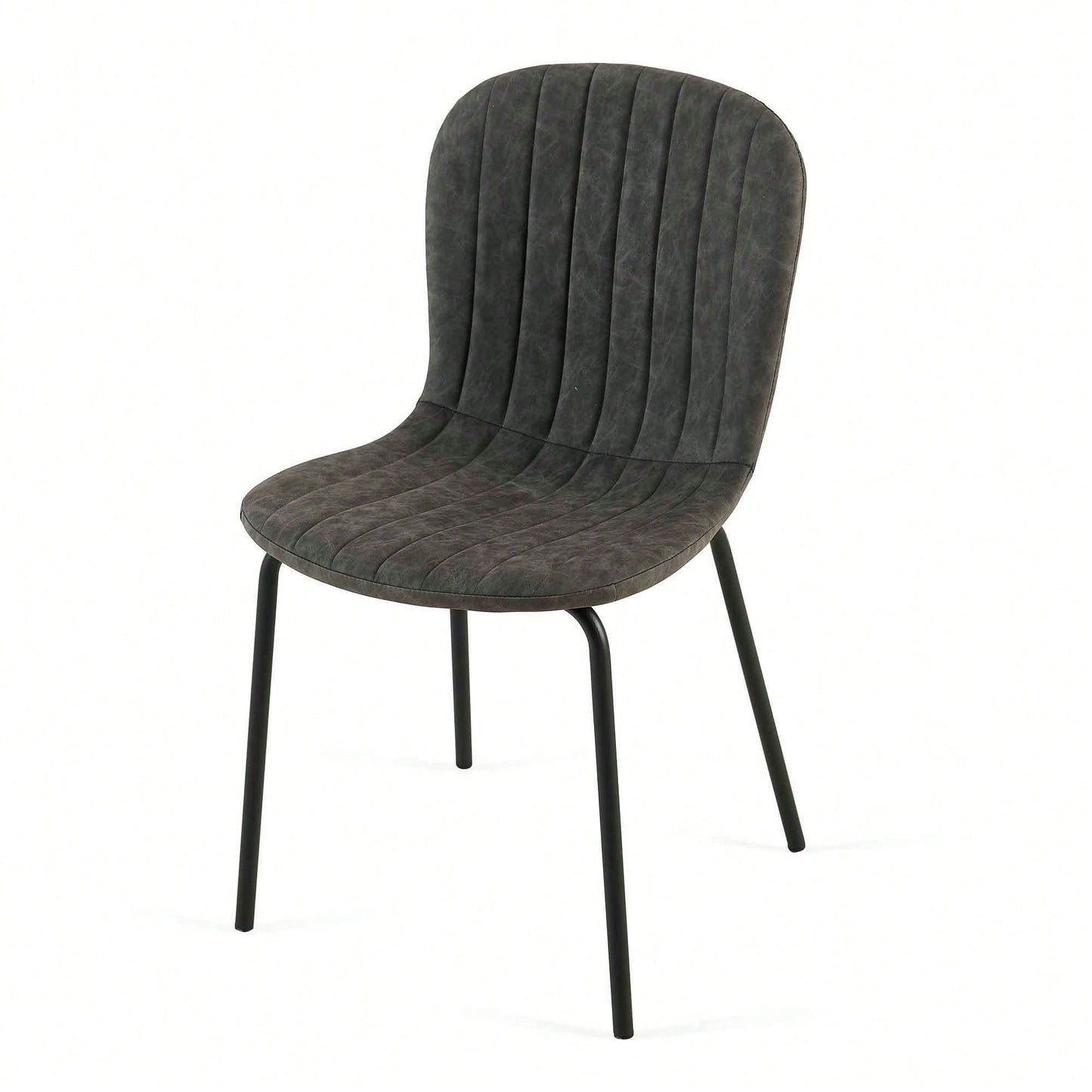 Set Of 4 Dark Grey Mid-Century Modern Faux Leather Dining Chairs For Kitchen And Dining Room