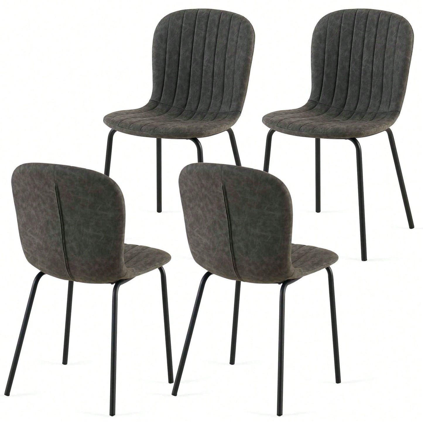 Set Of 4 Dark Grey Mid-Century Modern Faux Leather Dining Chairs For Kitchen And Dining Room