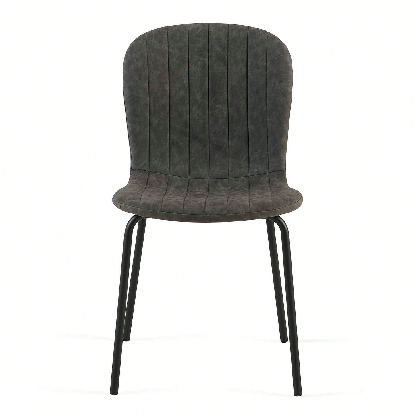 Set Of 4 Dark Grey Mid-Century Modern Faux Leather Dining Chairs For Kitchen And Dining Room