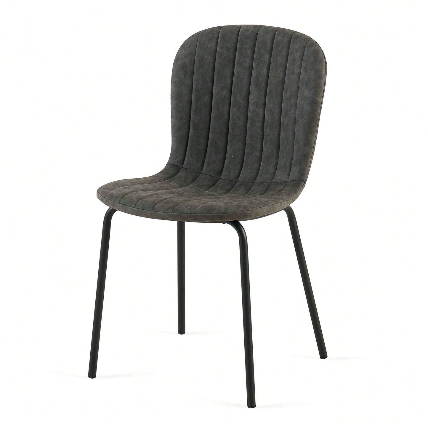 Set Of 4 Dark Grey Mid-Century Modern Faux Leather Dining Chairs For Kitchen And Dining Room
