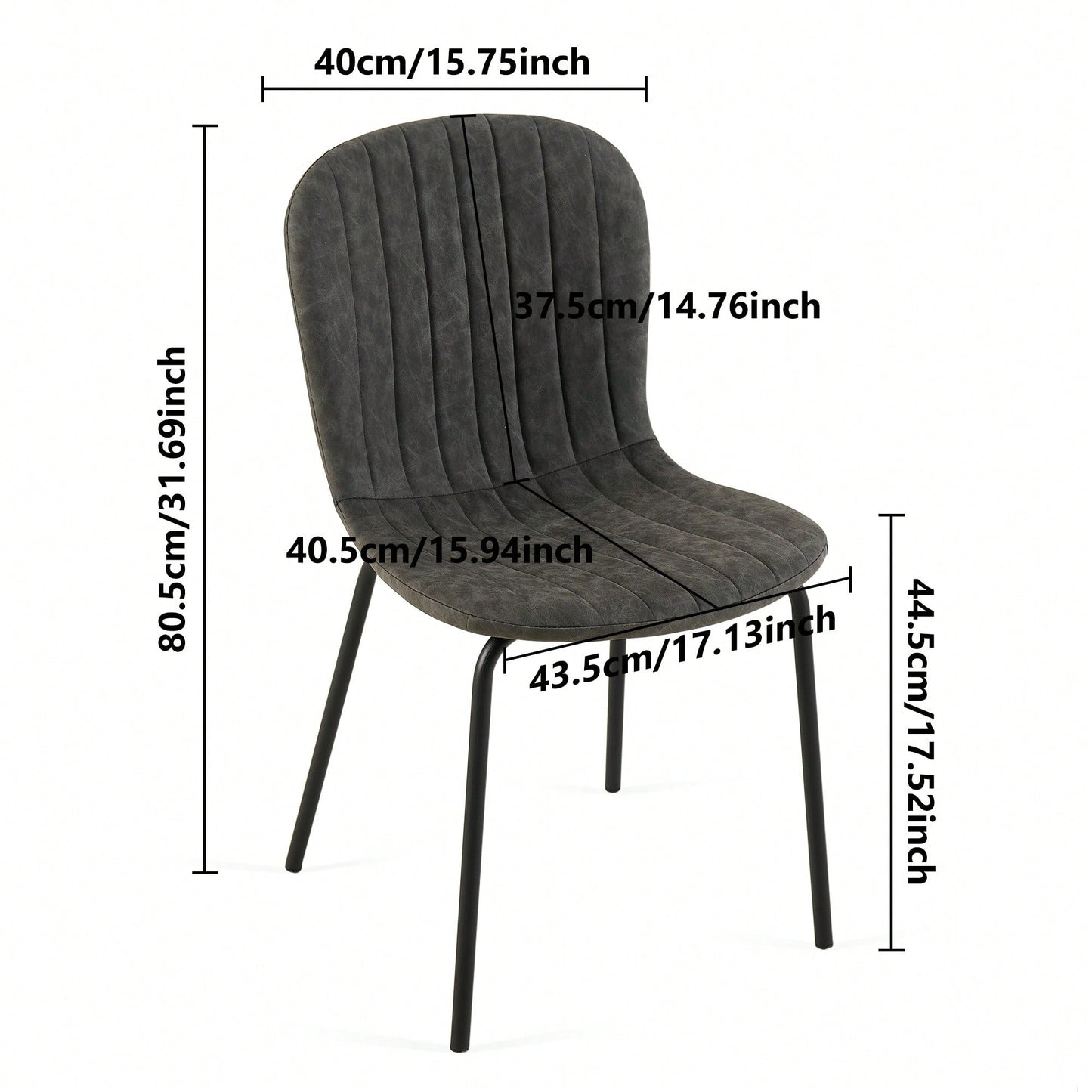 Set Of 4 Dark Grey Mid-Century Modern Faux Leather Dining Chairs For Kitchen And Dining Room