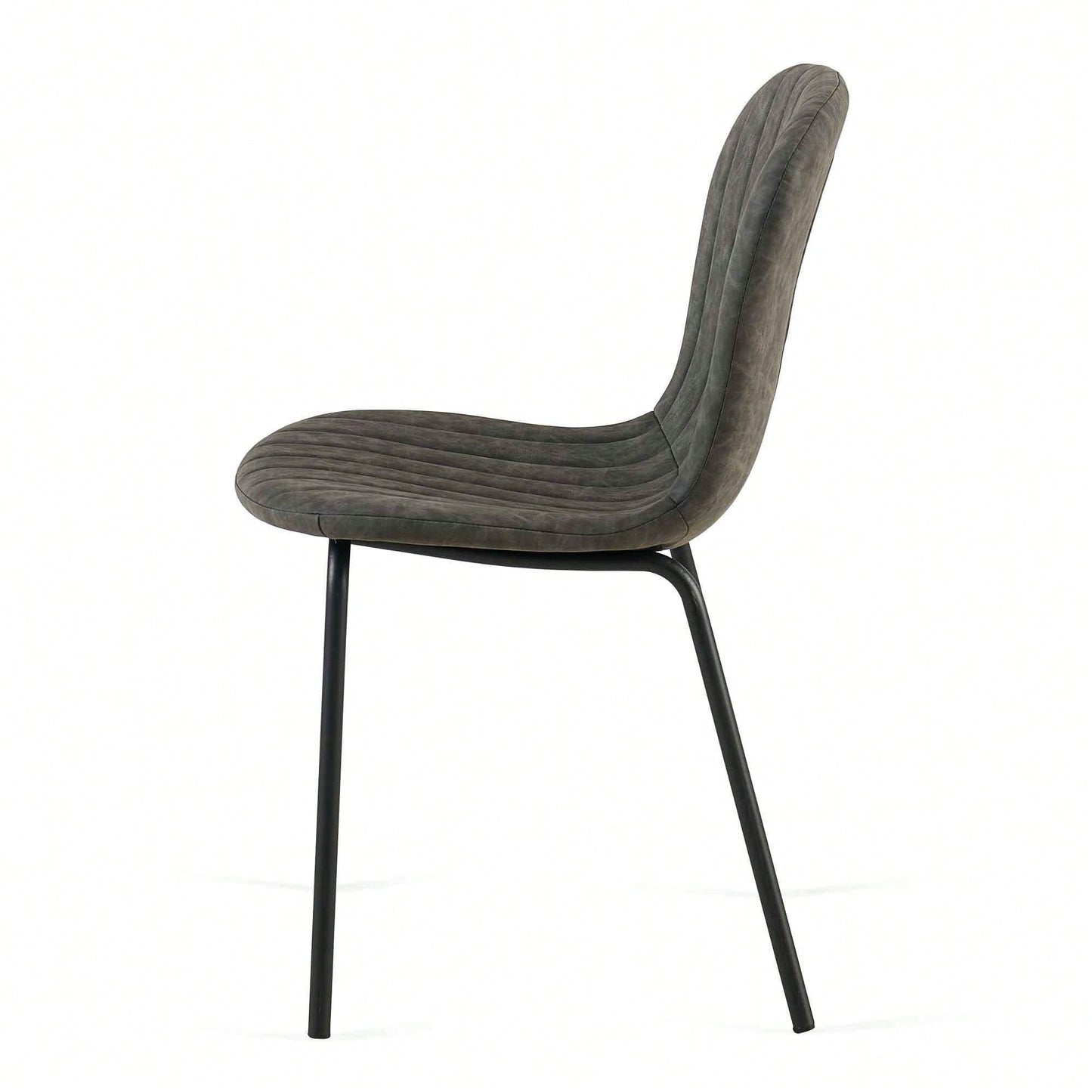 Set Of 4 Dark Grey Mid-Century Modern Faux Leather Dining Chairs For Kitchen And Dining Room
