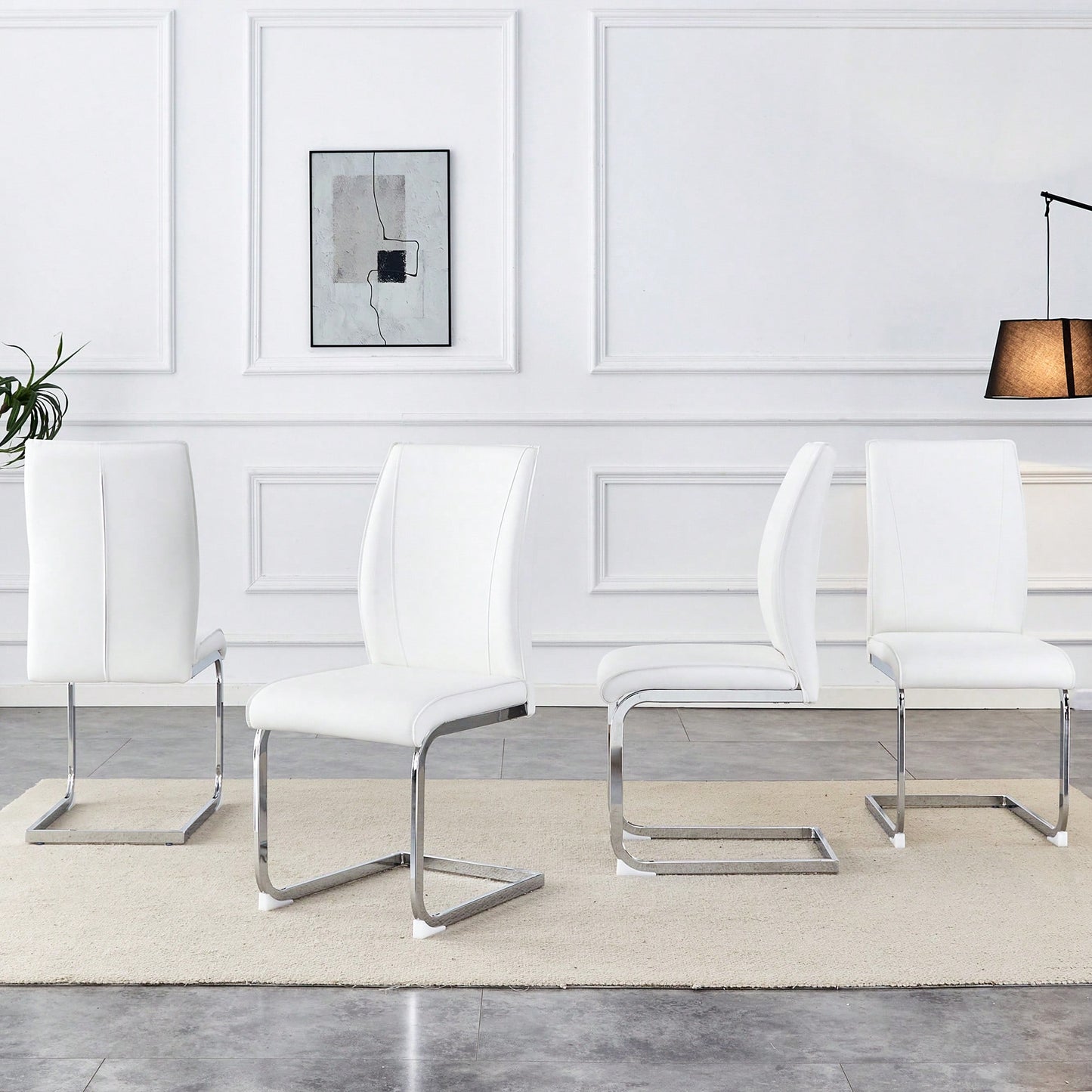 Set Of 4 High Resilience Black PU Dining Chairs With Arched Silver Metal Legs