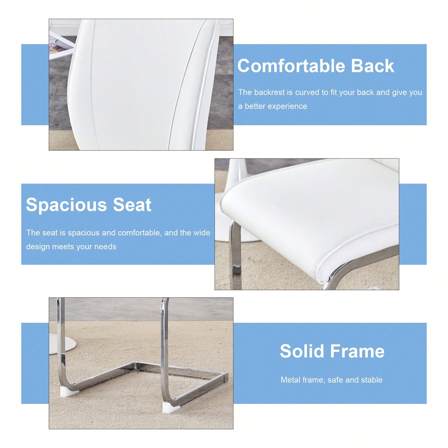 Set Of 4 High Resilience Black PU Dining Chairs With Arched Silver Metal Legs