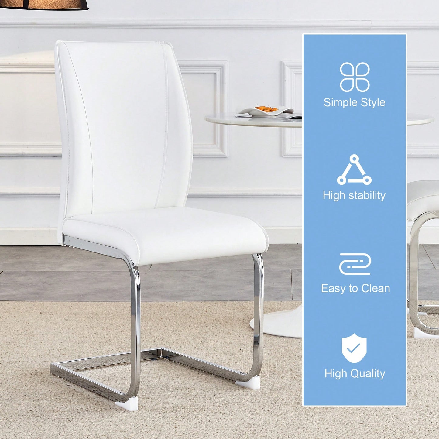 Set Of 4 High Resilience Black PU Dining Chairs With Arched Silver Metal Legs