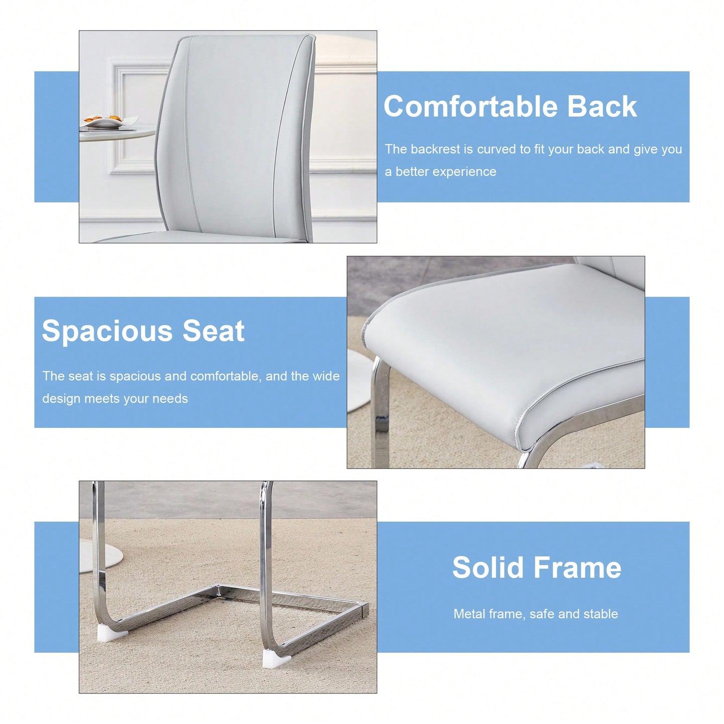 Set Of 4 High Resilience Black PU Dining Chairs With Arched Silver Metal Legs