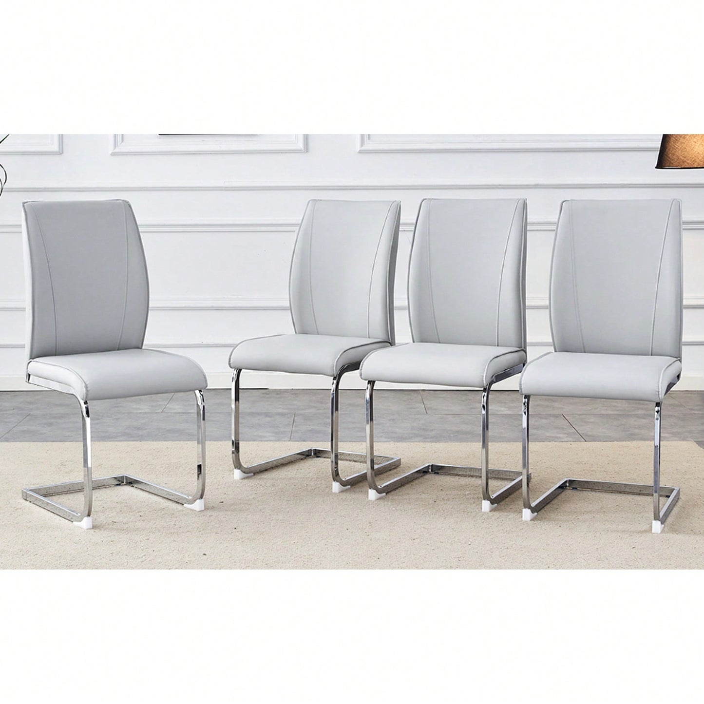 Set Of 4 High Resilience Black PU Dining Chairs With Arched Silver Metal Legs