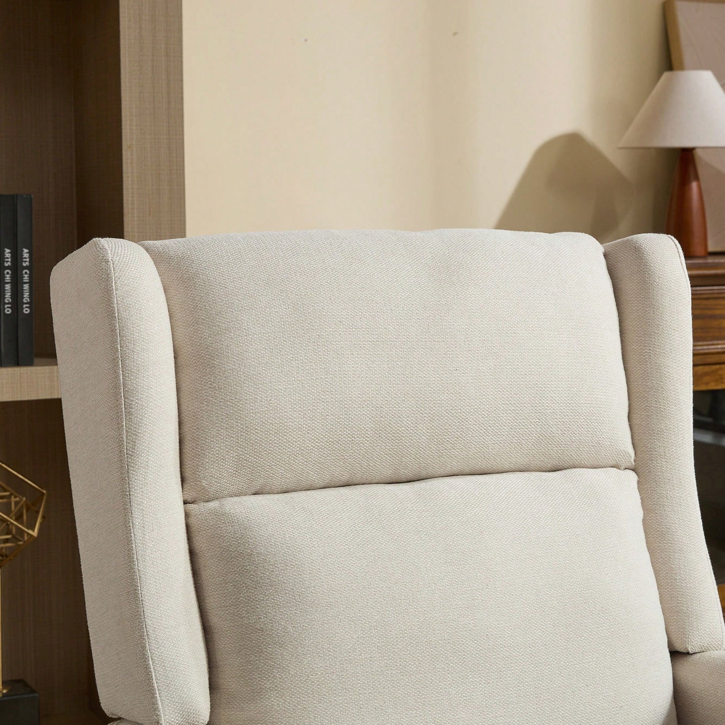 Beige High Back Upholstered Accent Chair For Living Room Bedroom Office Modern Club Armchair With Wood Legs