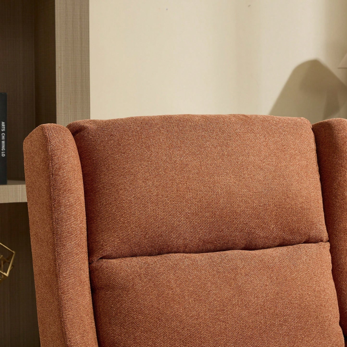 Beige High Back Upholstered Accent Chair For Living Room Bedroom Office Modern Club Armchair With Wood Legs