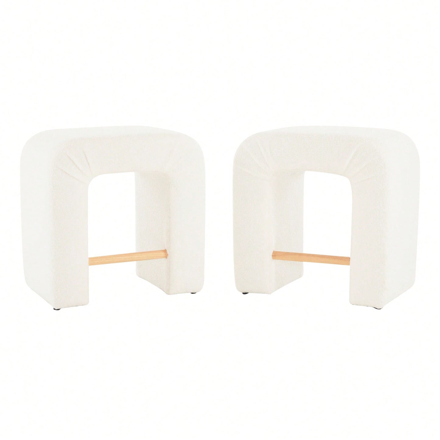 Set Of 2 Cream Boucle Stools For Kitchen Island Dining Chairs 24 Inch Height