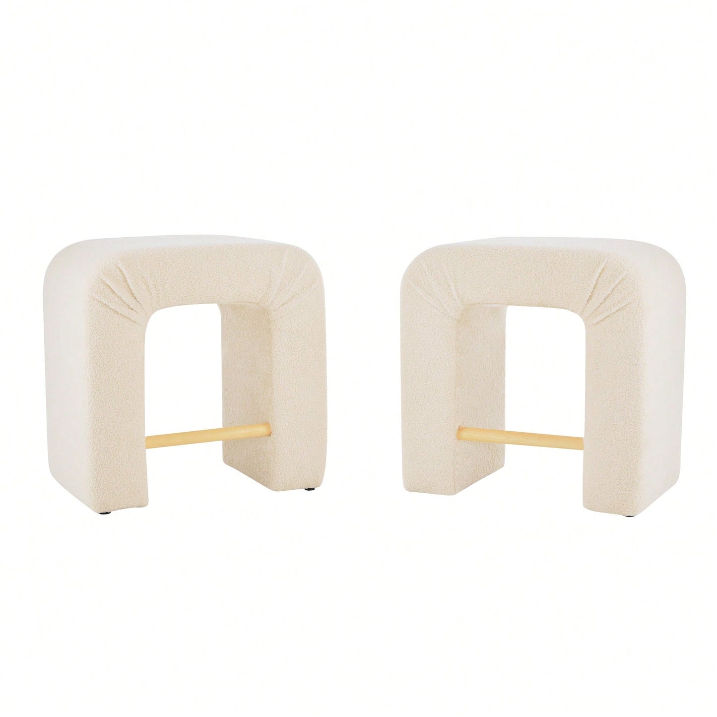 Set Of 2 Cream Boucle Stools For Kitchen Island Dining Chairs 24 Inch Height