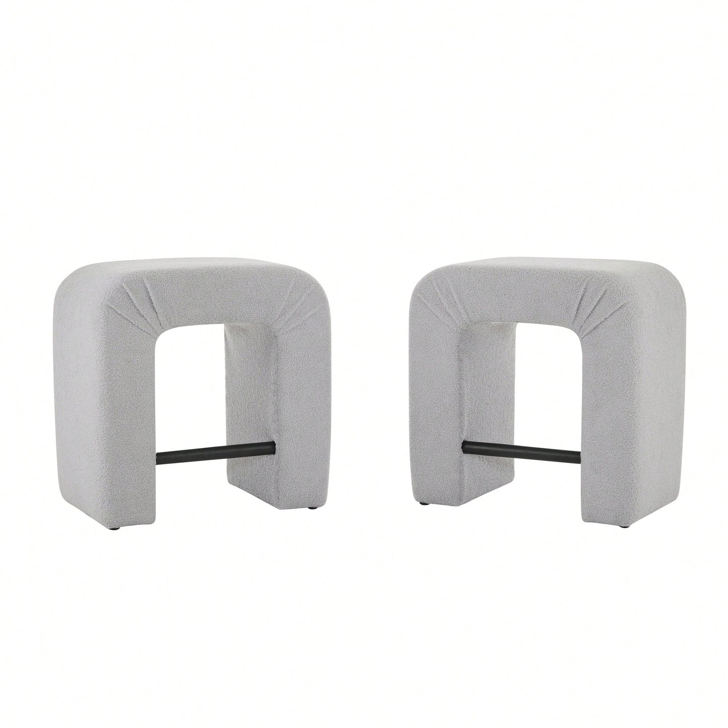 Set Of 2 Cream Boucle Stools For Kitchen Island Dining Chairs 24 Inch Height