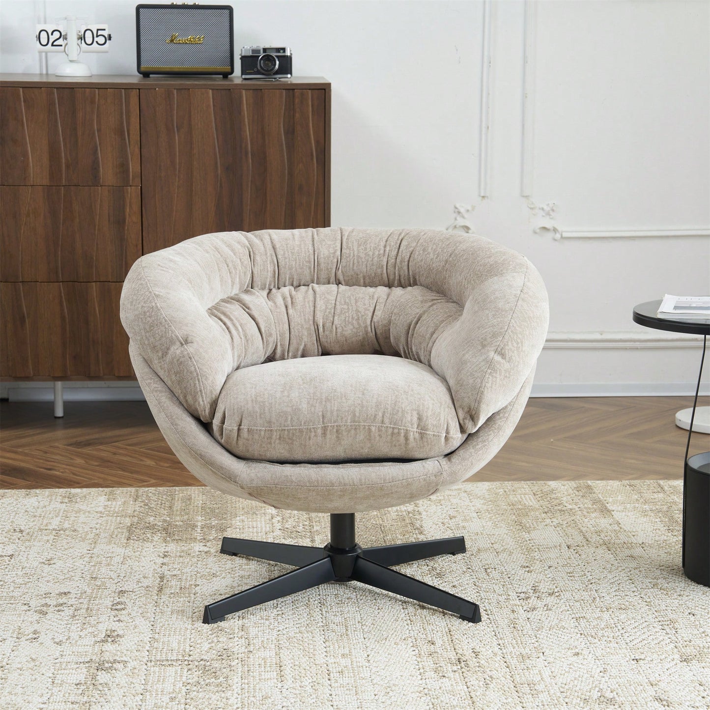 Chenille Upholstered 360° Swivel Accent Chair With Removable Cushion For Living Room Bedroom Office Reading Corner In Brown